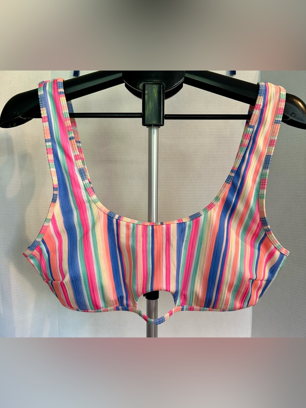 No Boundaries White Bikini Top with Multicolor Stripes